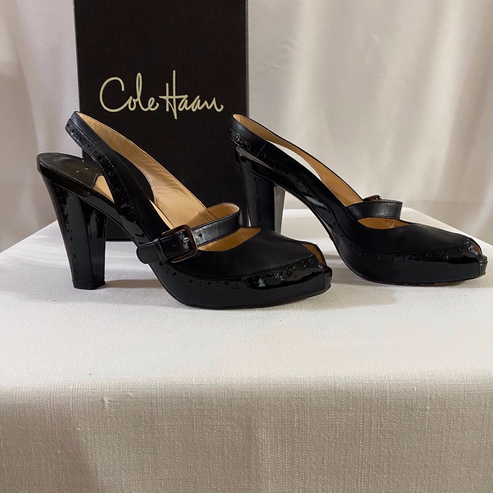 Cole Haan - Black Patent Peep Toe Sling